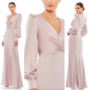 NWT MAC DUGGAL SATIN RUCHED BISHOP SLEEVE LONG SLEEVED SATIN GOWN‎ 55635